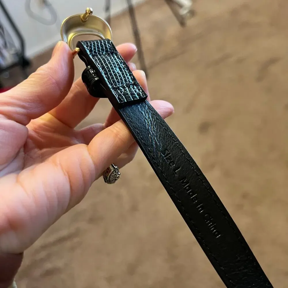 Vintage Black Vegan Leather Small Hook Buckle Belt Size Large